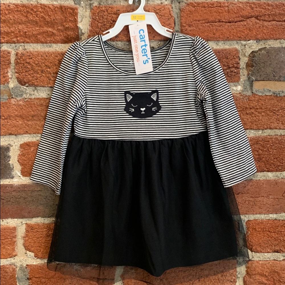 🖤 NWT Striped Cat Dress w/ Tulle Skirt & Diaper Cover - Carter’s - 12M 🖤 - Picture 11 of 12
